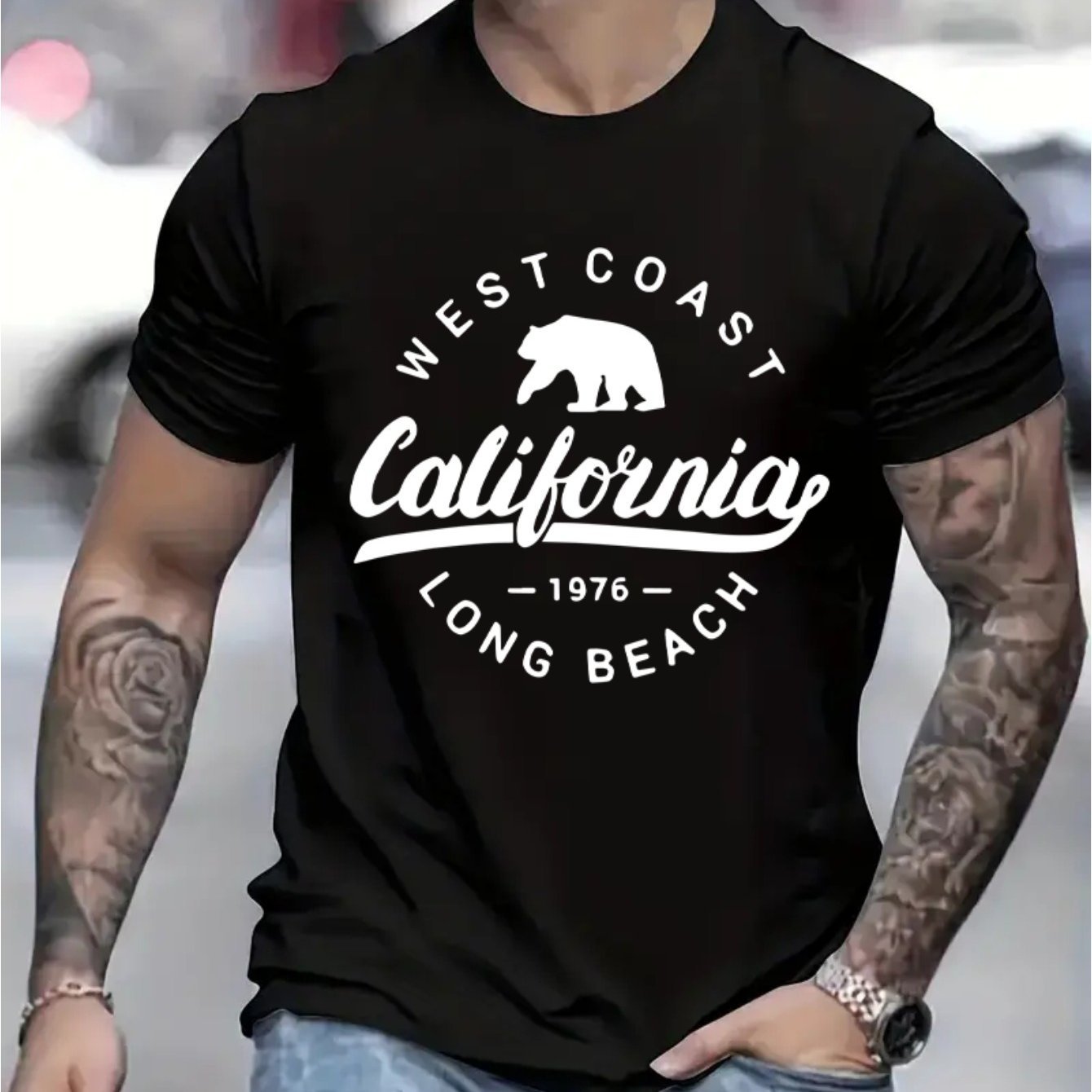 California Graphic Men's Short Sleeve T-shirt, Comfortable Stretch Summer Fashion T-shirt, Casual Daily Style Fashion Clothing