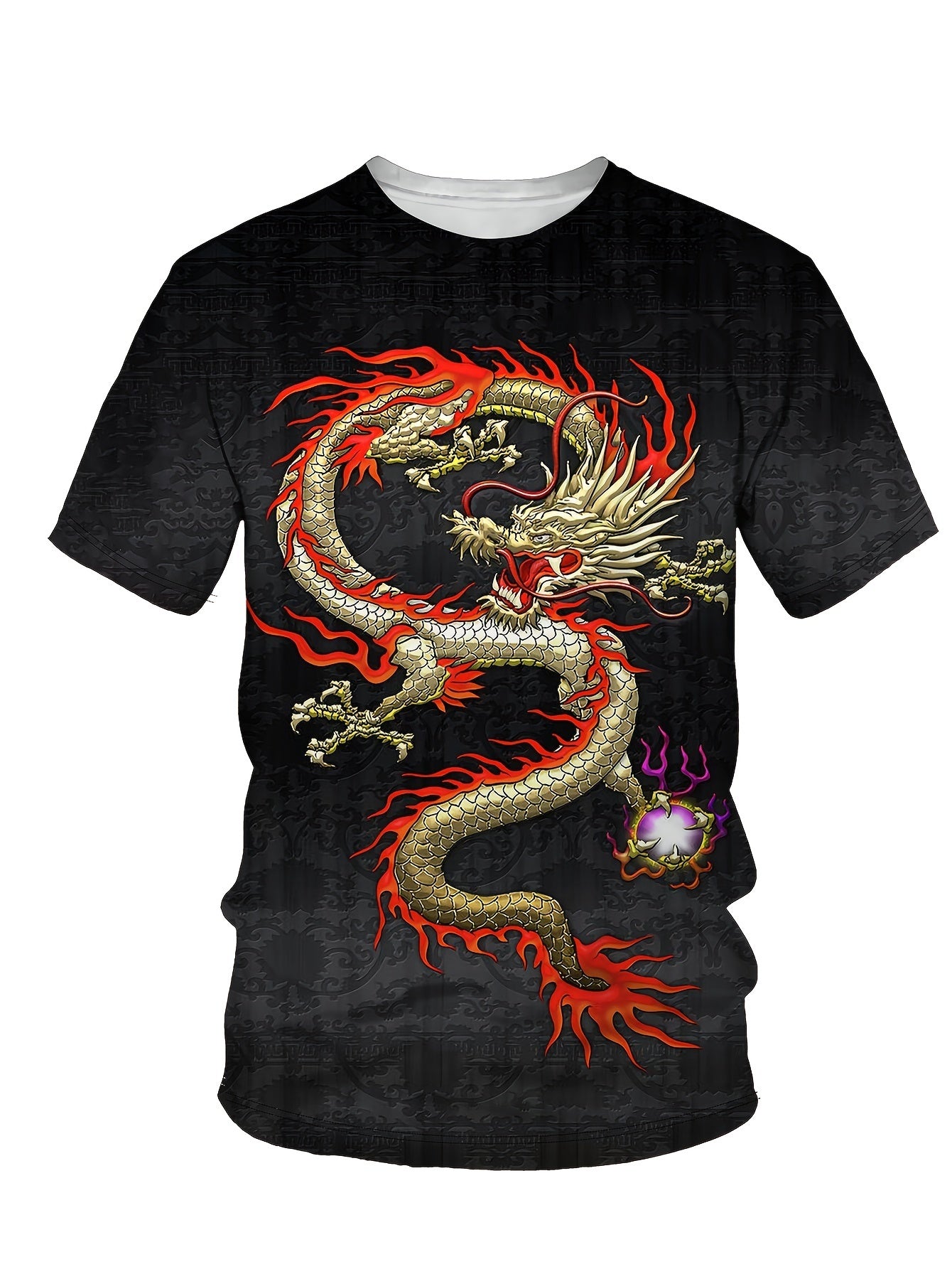 Summer Men's Casual Street Style Elastic Round Neck T-shirt With Dragon Pattern Pattern