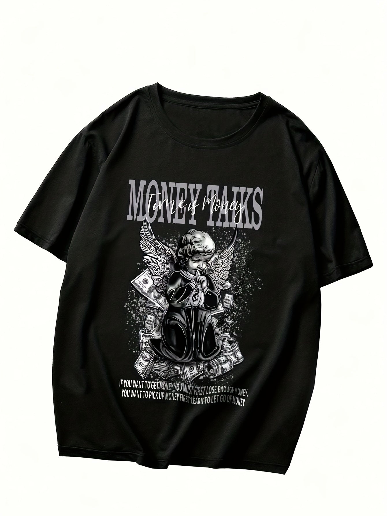 MONEY TALKS Manga Graphic Pattern Men's Street Style Short Sleeve Round Neck T-shirt, Summer Outdoor