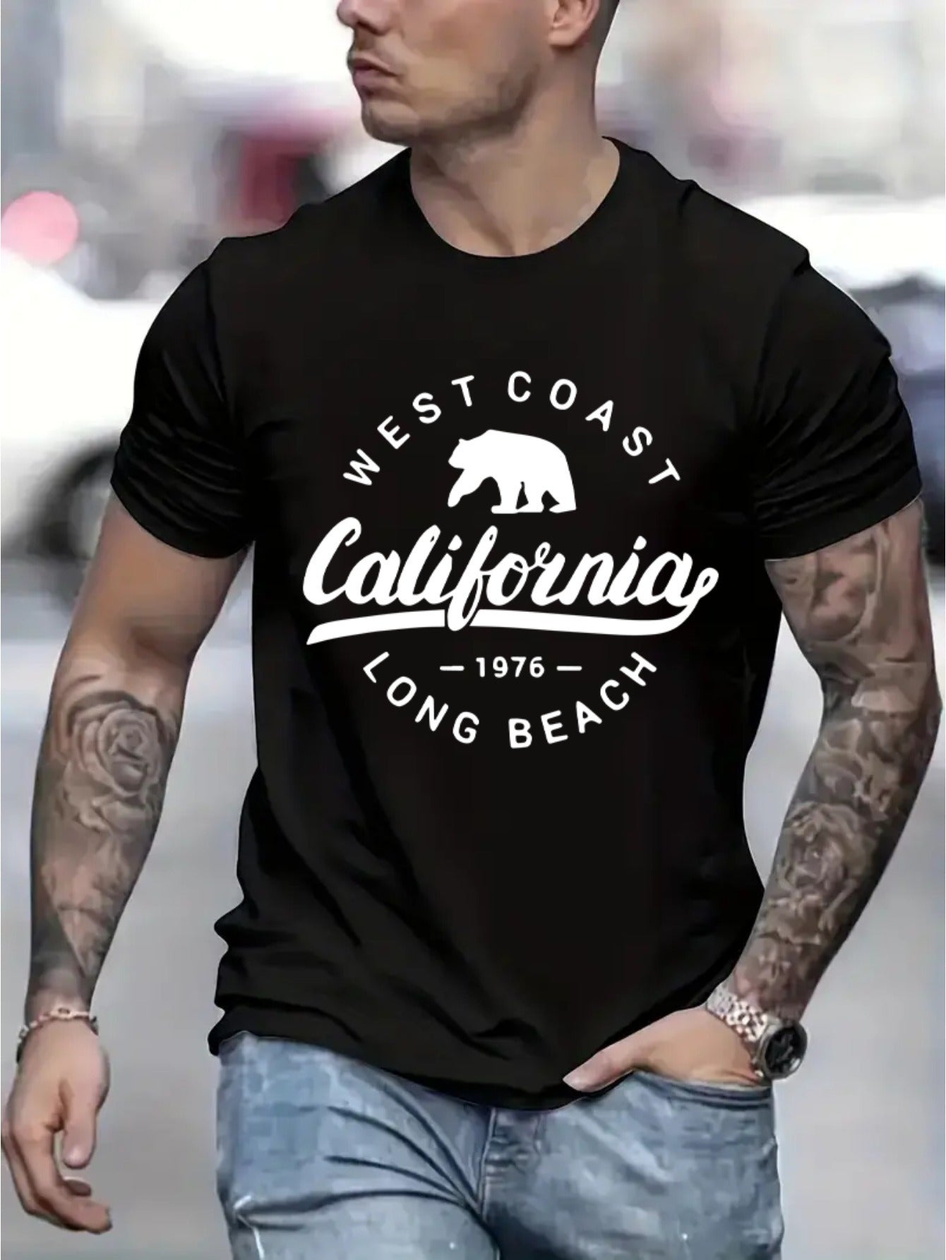 California Graphic Men's Short Sleeve T-shirt, Comfortable Stretch Summer Fashion T-shirt, Casual Daily Style Fashion Clothing