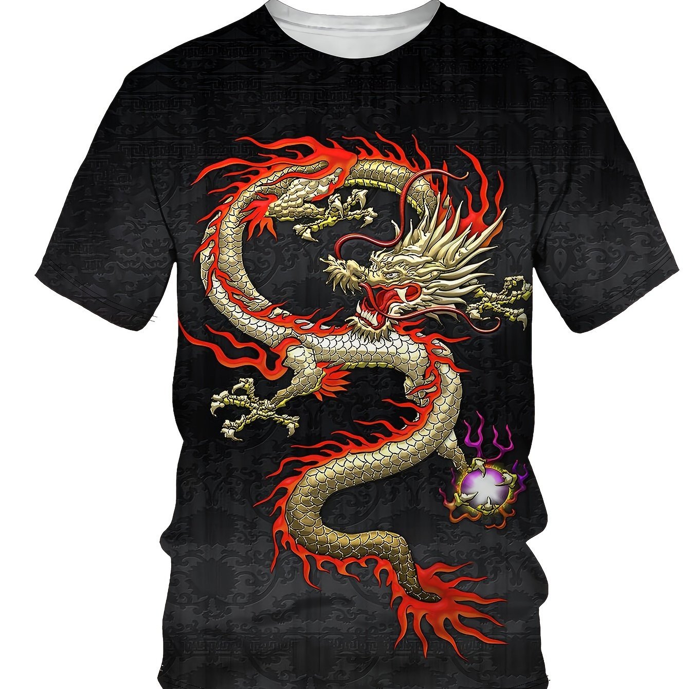 Summer Men's Casual Street Style Elastic Round Neck T-shirt With Dragon Pattern Pattern