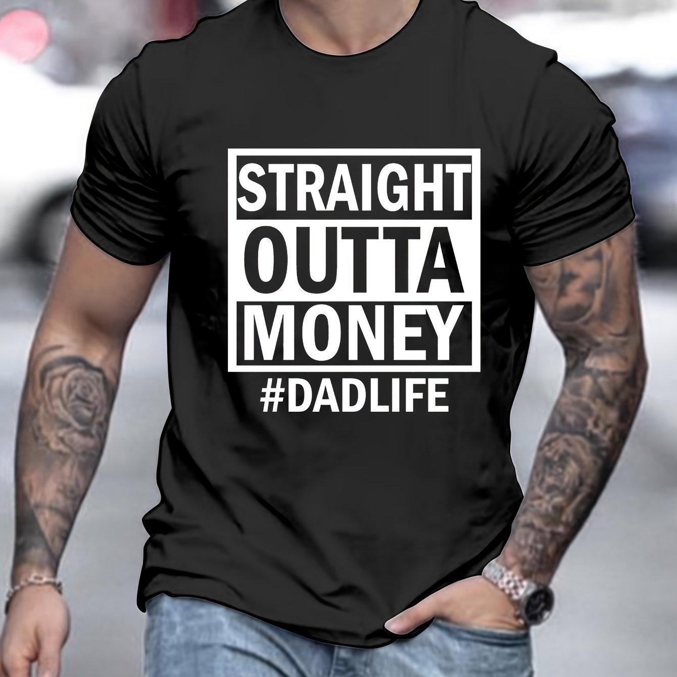 Men's T-shirts Printed With Banknotes, Casual Short Sleeved Round Neck Tops, Men's Summer Clothing