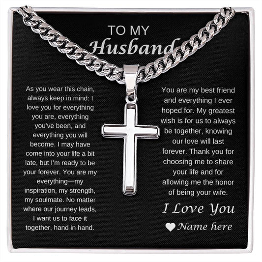 Personalized Cuban Link Chain with Cross for Husband