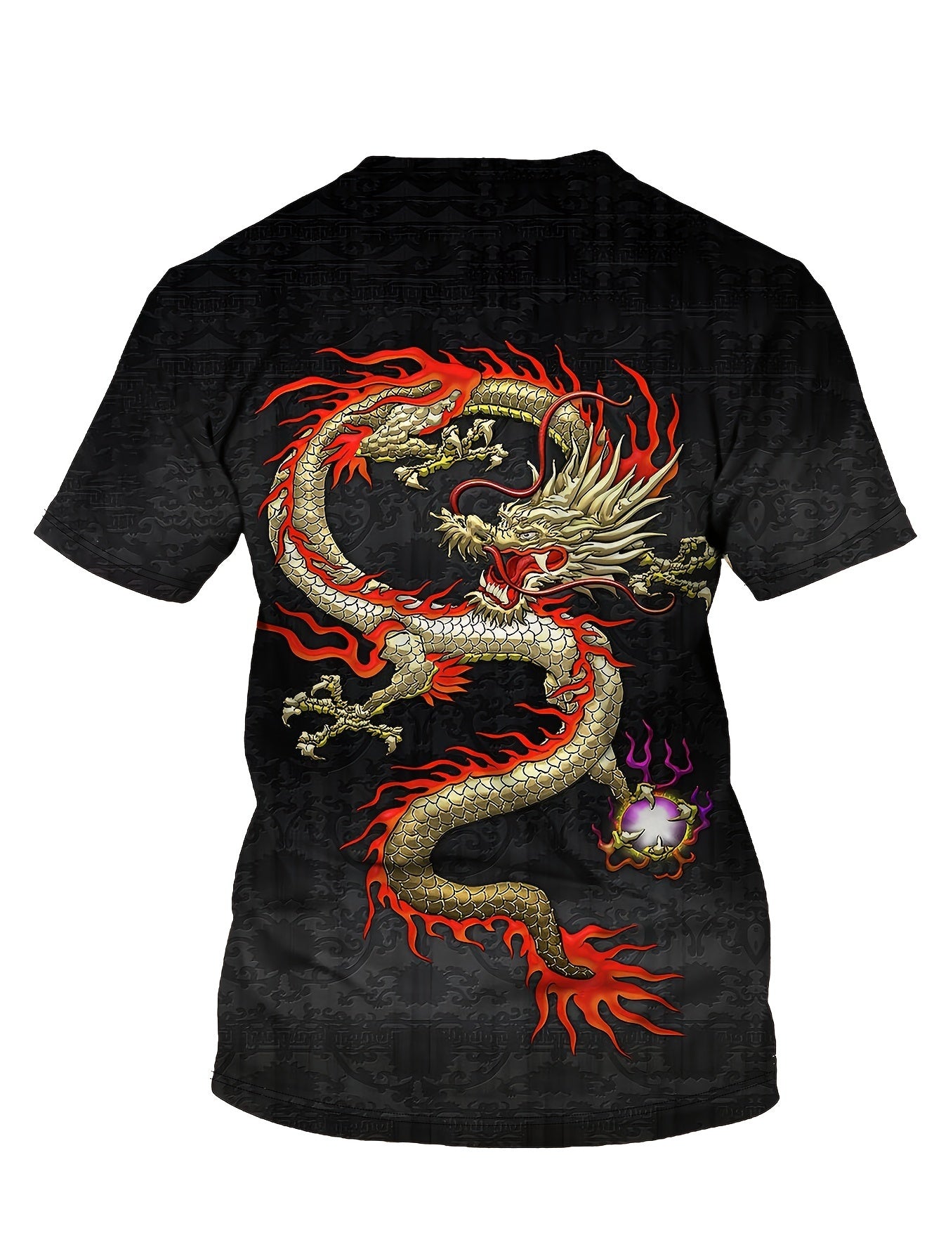 Summer Men's Casual Street Style Elastic Round Neck T-shirt With Dragon Pattern Pattern