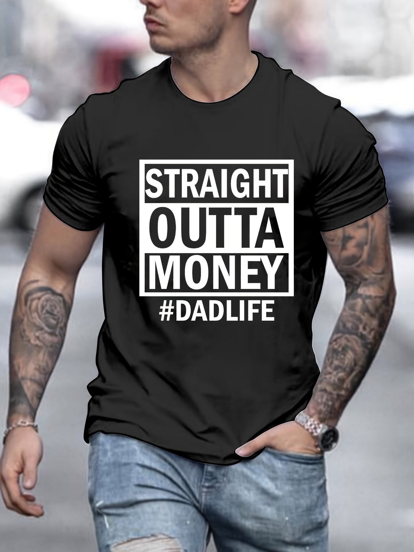 Men's T-shirts Printed With Banknotes, Casual Short Sleeved Round Neck Tops, Men's Summer Clothing