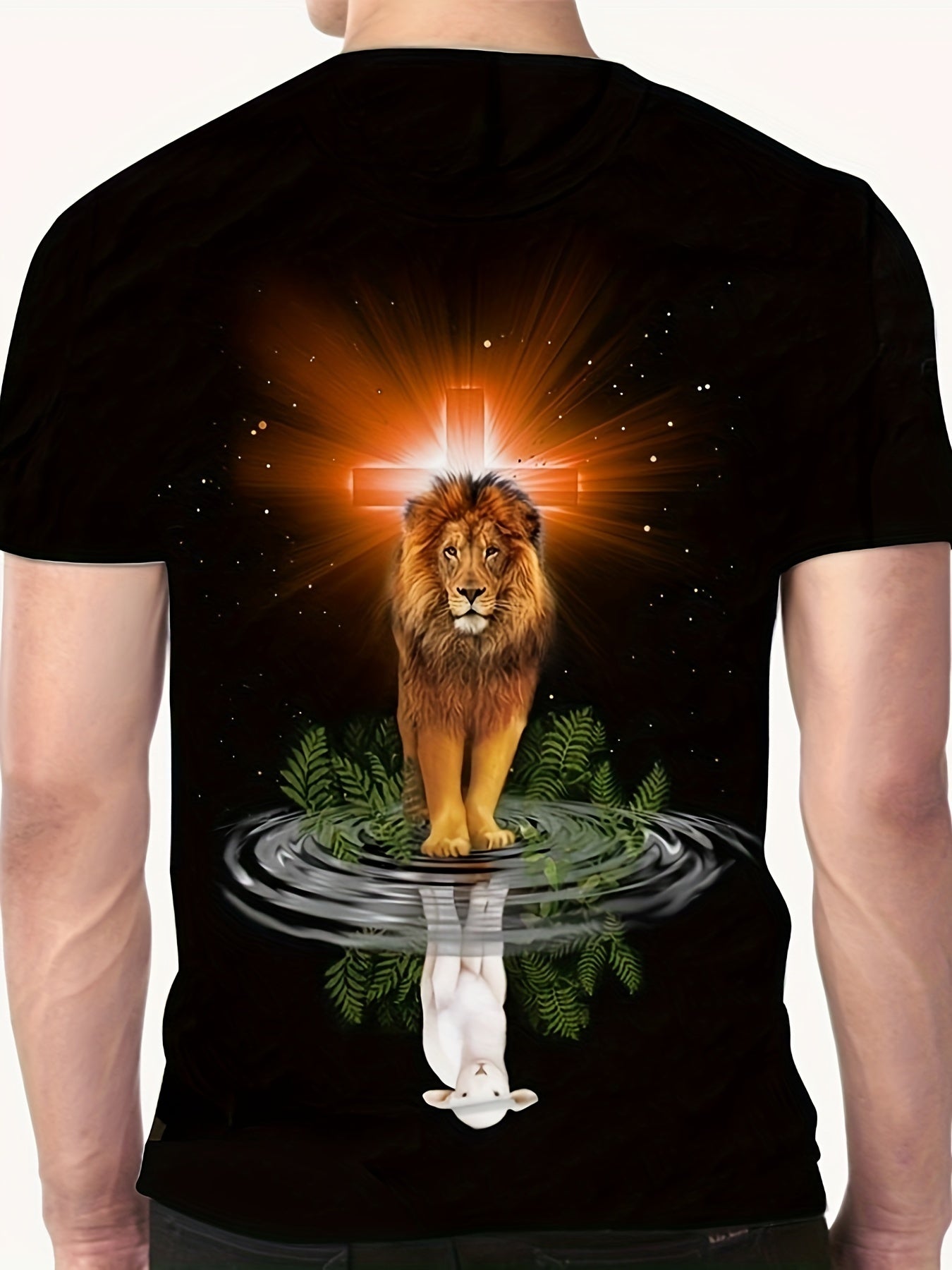 Lion Sheep Creative 3D Graphic Printed Men's Novel Short Sleeve Round Neck T-shirt, Summer Outdoor